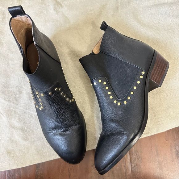 YOSI SAMRA Daryll Studded Ankle Boots Booties in Black Pebbled Leather - Picture 3 of 12